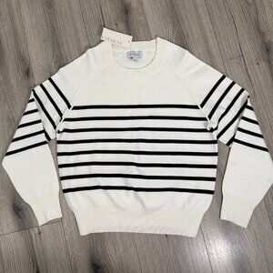Evereve June White Black Stripe Pullover Sweater Crewneck  Womens Sz Small $108